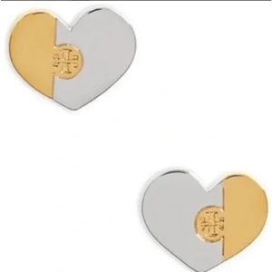 ✨Tory Burch Two- Toned Heart Logo Earrings✨